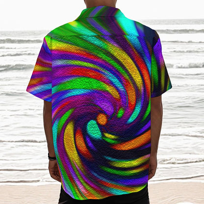 Colorful Spiral Trippy Print Textured Short Sleeve Shirt