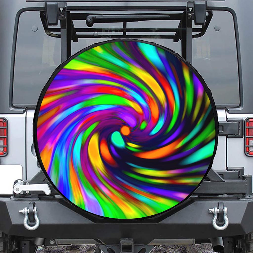 Colorful Spiral Trippy Print Tire Cover