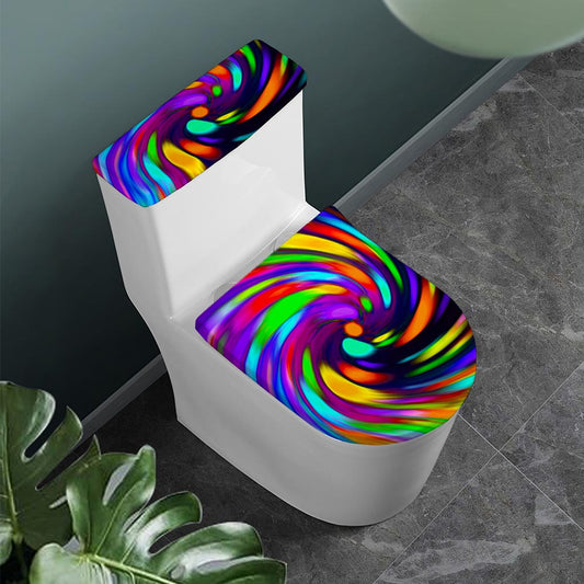 Colorful Spiral Trippy Print Toilet Lid And Tank Cover Set