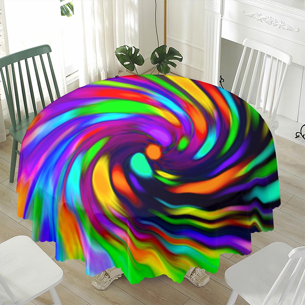 Colorful Spiral Trippy Print Waterproof Round Tablecloth