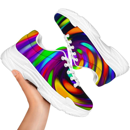 Colorful Spiral Trippy Print White Chunky Shoes