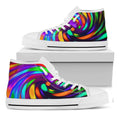 Colorful Spiral Trippy Print White High Top Sneakers