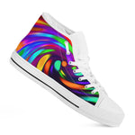 Colorful Spiral Trippy Print White High Top Sneakers