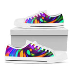 Colorful Spiral Trippy Print White Low Top Sneakers