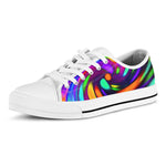 Colorful Spiral Trippy Print White Low Top Sneakers