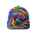 Colorful Spiral Trippy Print White Mesh Trucker Hat
