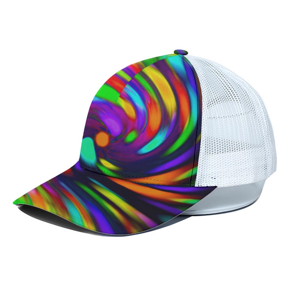 Colorful Spiral Trippy Print White Mesh Trucker Cap