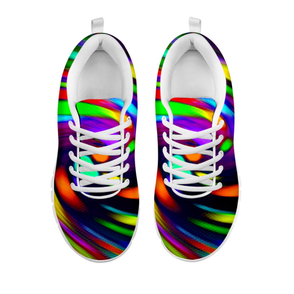 Colorful Spiral Trippy Print White Running Shoes