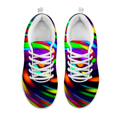 Colorful Spiral Trippy Print White Running Shoes