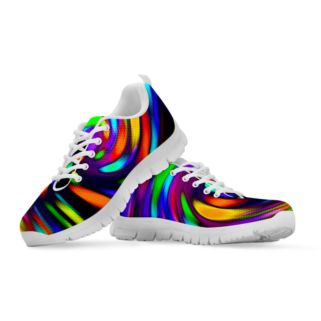 Colorful Spiral Trippy Print White Running Shoes