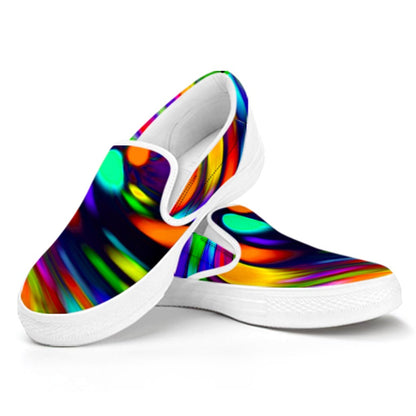 Colorful Spiral Trippy Print White Slip On Sneakers