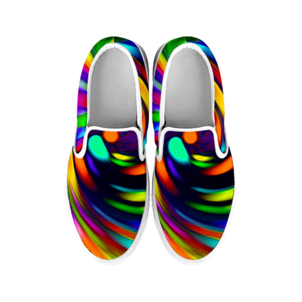 Colorful Spiral Trippy Print White Slip On Sneakers
