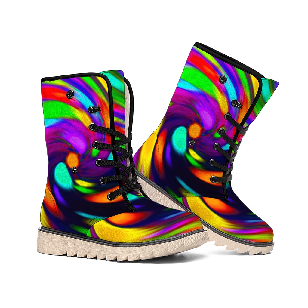 Colorful Spiral Trippy Print Winter Boots