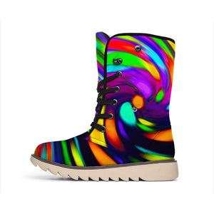 Colorful Spiral Trippy Print Winter Boots