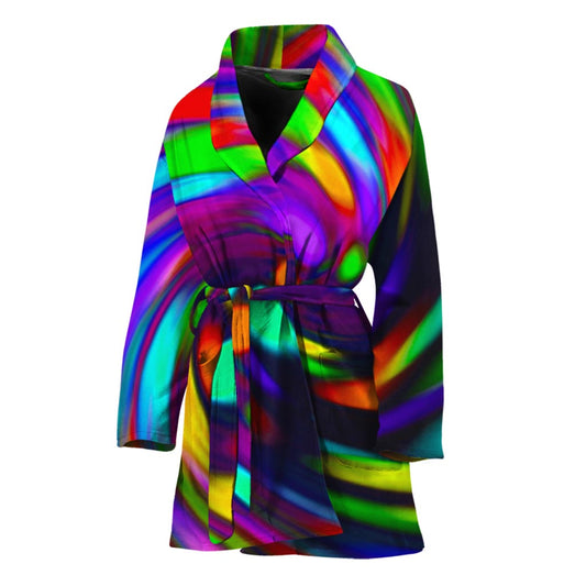 Colorful Spiral Trippy Print Women's Bathrobe