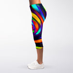 Colorful Spiral Trippy Print Women's Capri Leggings