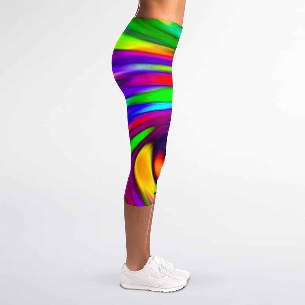 Colorful Spiral Trippy Print Women's Capri Leggings