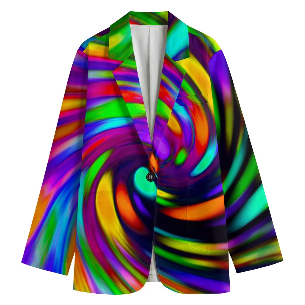 Colorful Spiral Trippy Print Women's Cotton Blazer