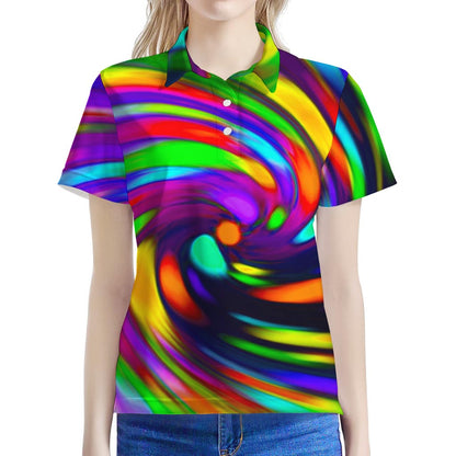 Colorful Spiral Trippy Print Women's Polo Shirt