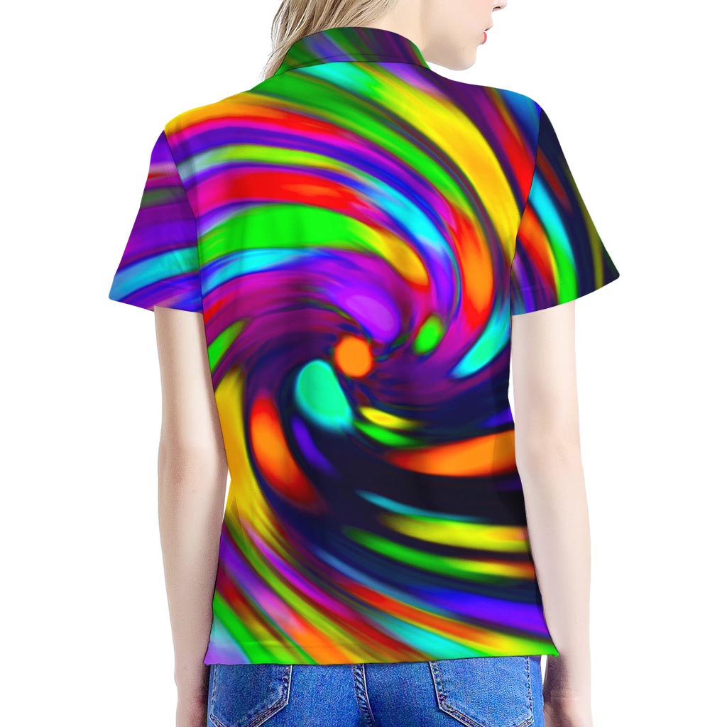 Colorful Spiral Trippy Print Women's Polo Shirt