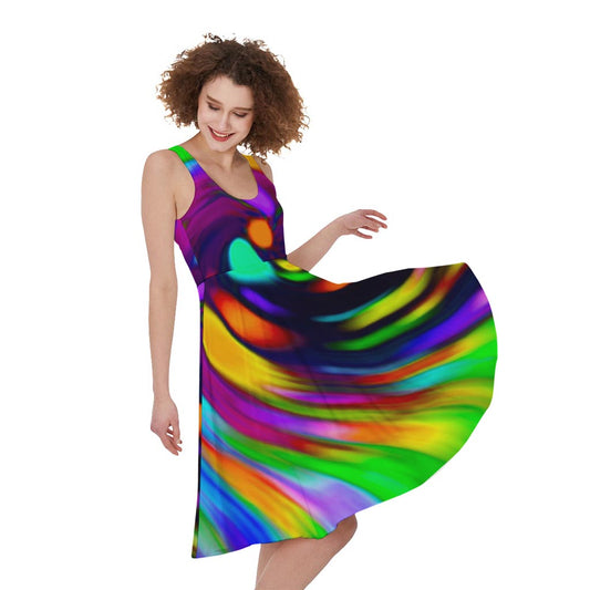 Colorful Spiral Trippy Print Women's Sleeveless Dress