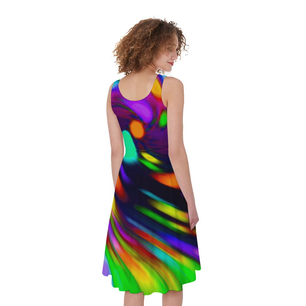 Colorful Spiral Trippy Print Women's Sleeveless Dress