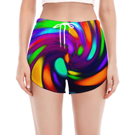Colorful Spiral Trippy Print Women's Split Running Shorts