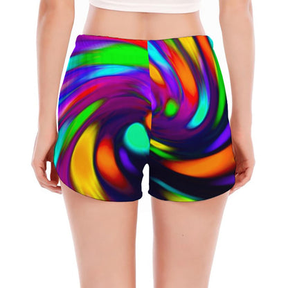 Colorful Spiral Trippy Print Women's Split Running Shorts