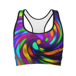 Colorful Spiral Trippy Print Women's Sports Bra