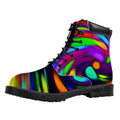 Colorful Spiral Trippy Print Padded Collar Lace Up Boots