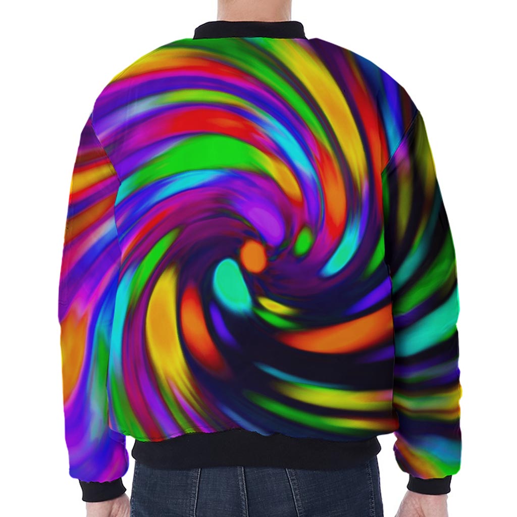Colorful Spiral Trippy Print Zip Sleeve Bomber Jacket