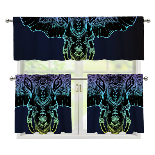 Colorful Spiritual Elephant Print 3 Piece Kitchen Curtains