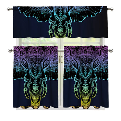 Colorful Spiritual Elephant Print 3 Piece Kitchen Curtains