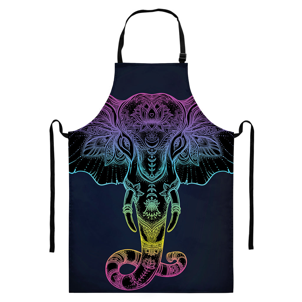 Colorful Spiritual Elephant Print Bib Apron With Pocket