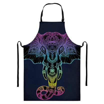 Colorful Spiritual Elephant Print Bib Apron With Pocket