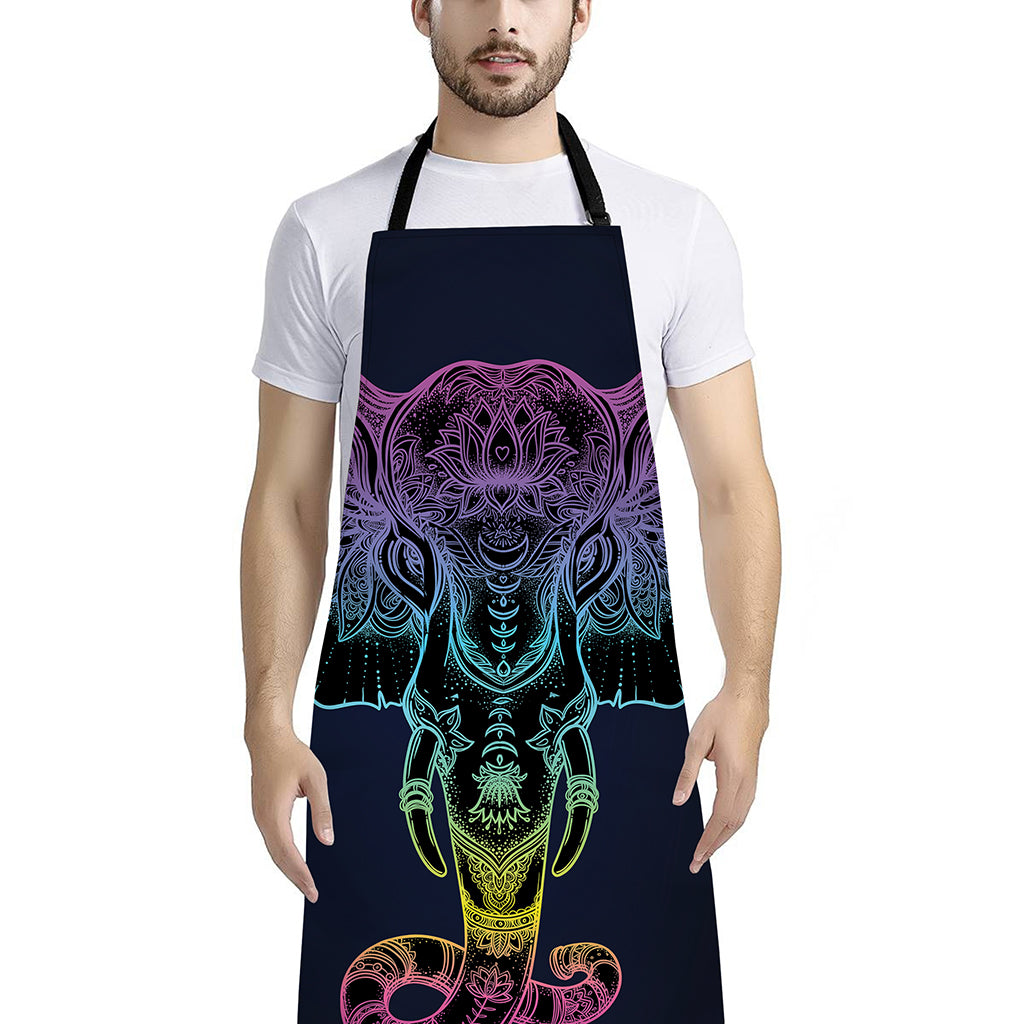 Colorful Spiritual Elephant Print Bib Apron With Pocket