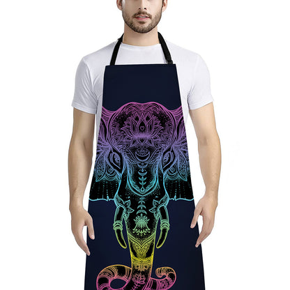Colorful Spiritual Elephant Print Bib Apron With Pocket