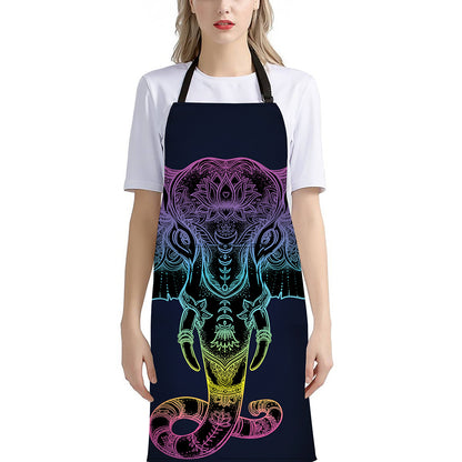 Colorful Spiritual Elephant Print Bib Apron With Pocket