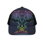 Colorful Spiritual Elephant Print Black Mesh Trucker Cap