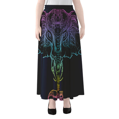 Colorful Spiritual Elephant Print Chiffon Maxi Skirt