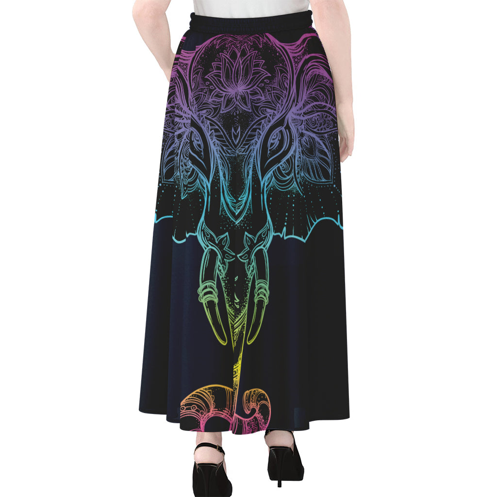 Colorful Spiritual Elephant Print Chiffon Maxi Skirt