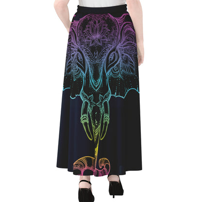 Colorful Spiritual Elephant Print Chiffon Maxi Skirt