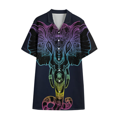 Colorful Spiritual Elephant Print Cotton Hawaiian Shirt