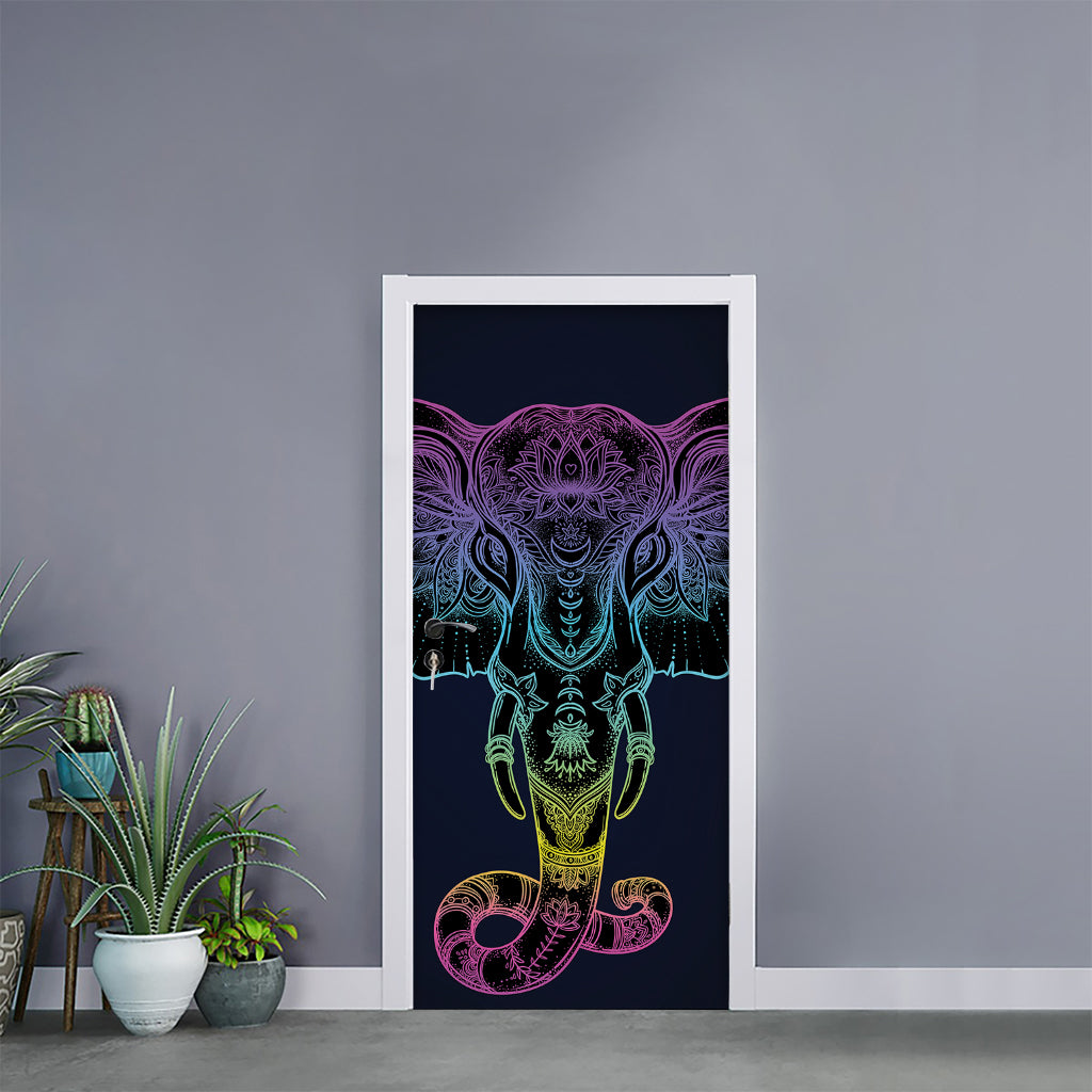 Colorful Spiritual Elephant Print Door Sticker