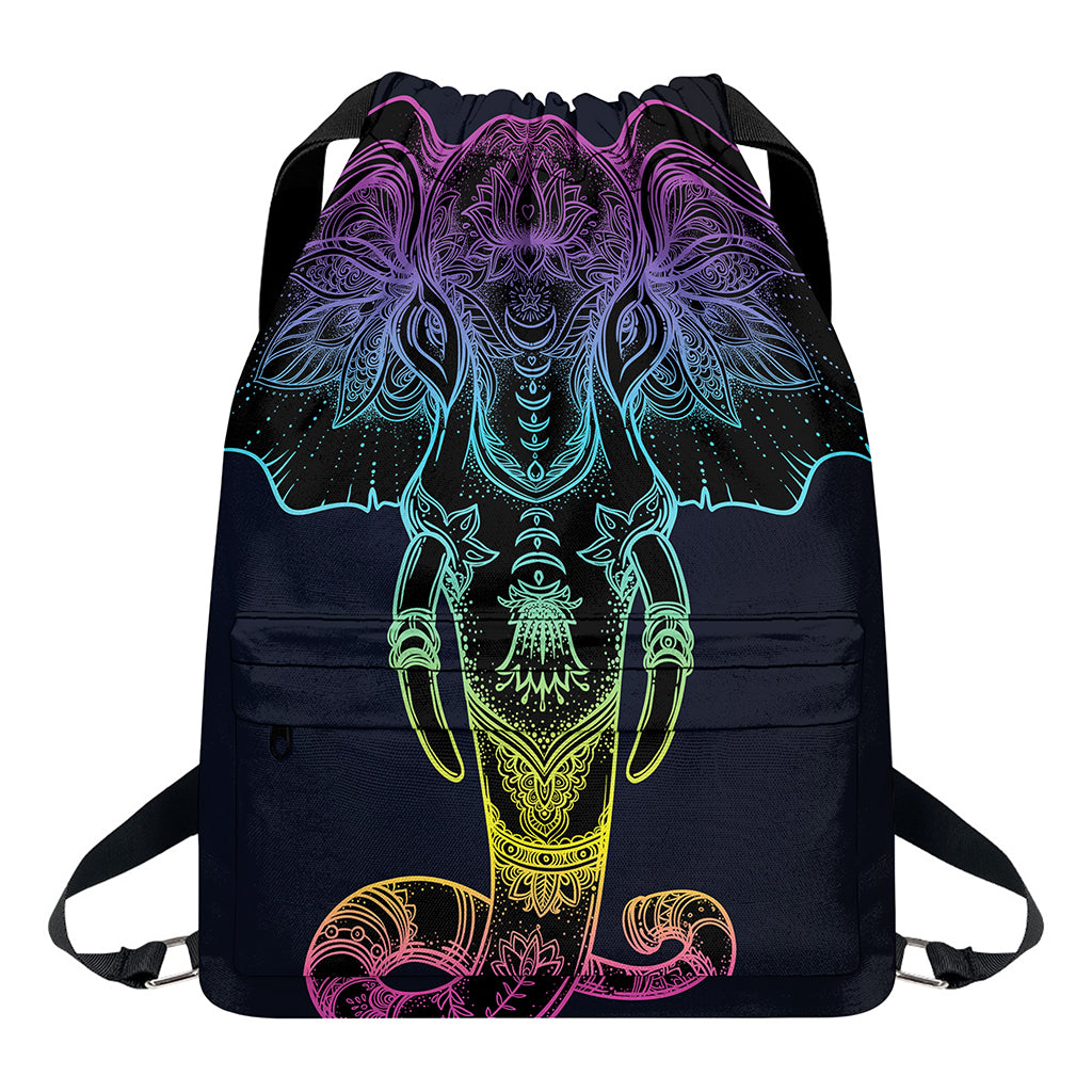 Colorful Spiritual Elephant Print Drawstring Backpack