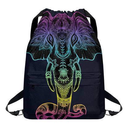 Colorful Spiritual Elephant Print Drawstring Backpack