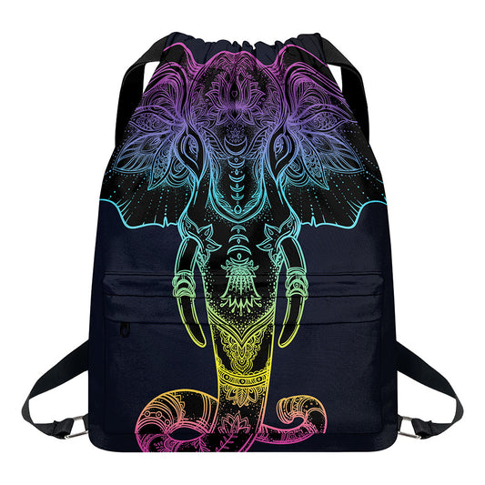 Colorful Spiritual Elephant Print Drawstring Backpack
