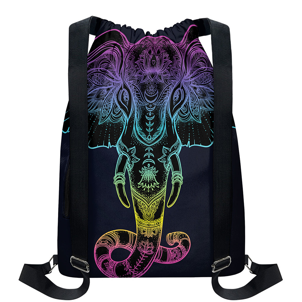Colorful Spiritual Elephant Print Drawstring Backpack