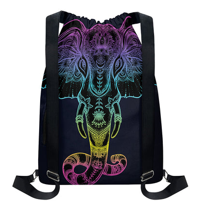 Colorful Spiritual Elephant Print Drawstring Backpack