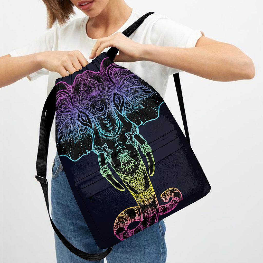 Colorful Spiritual Elephant Print Drawstring Backpack
